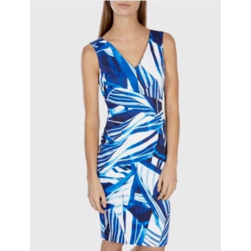 Karen Millen Womens Blue White Geometric Print Sheath Dress Size‎ 6